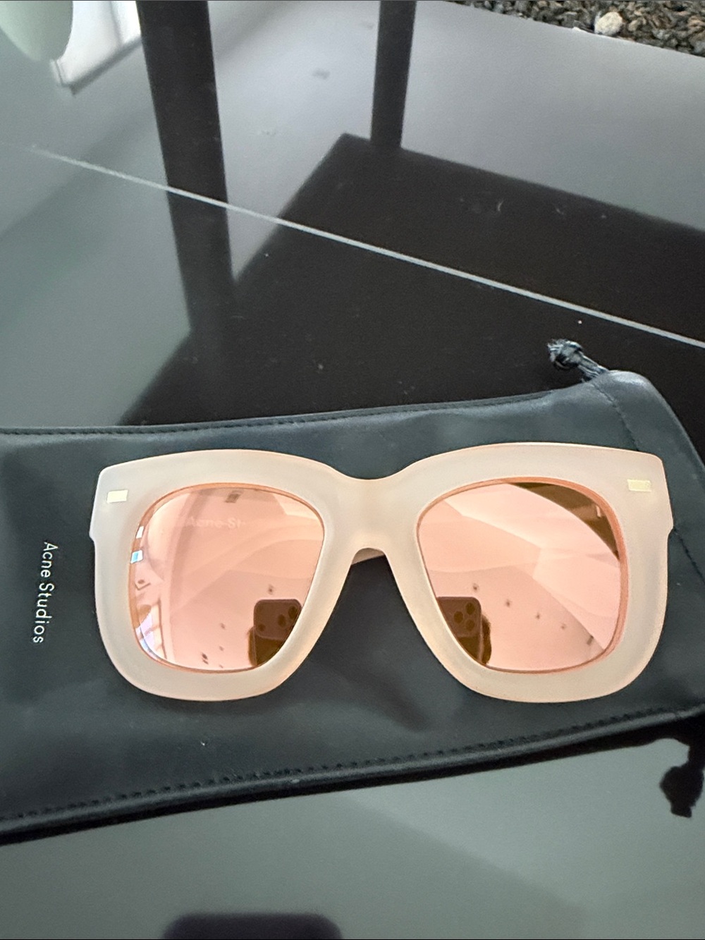 Acne Studio Super Oversized Mirrored Sunglasses with Pink Lenses